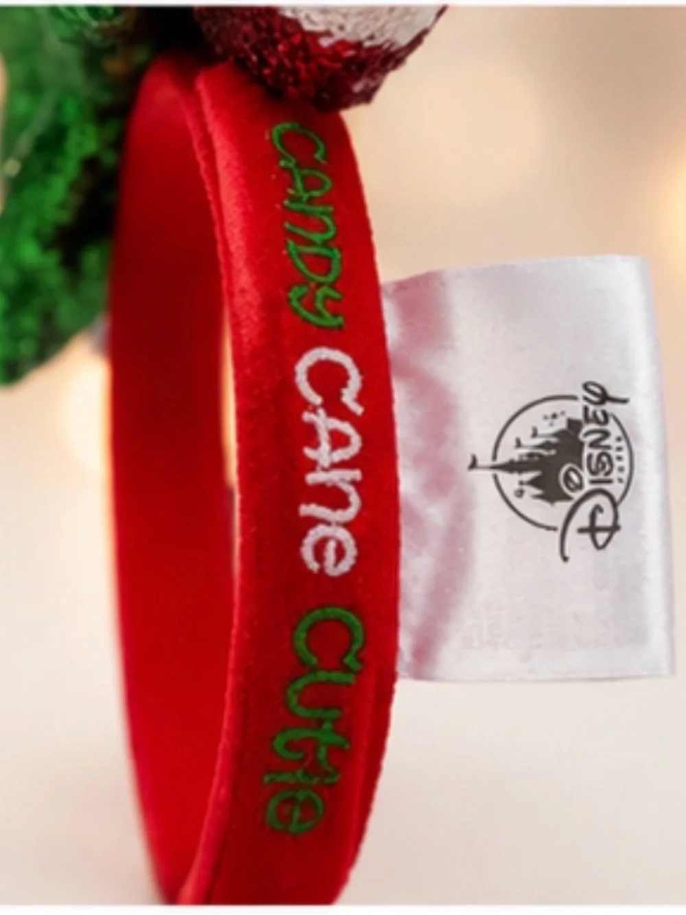 Disney Red Sequin Ears Headband with Green Bow and White & Red Peppermint Ears